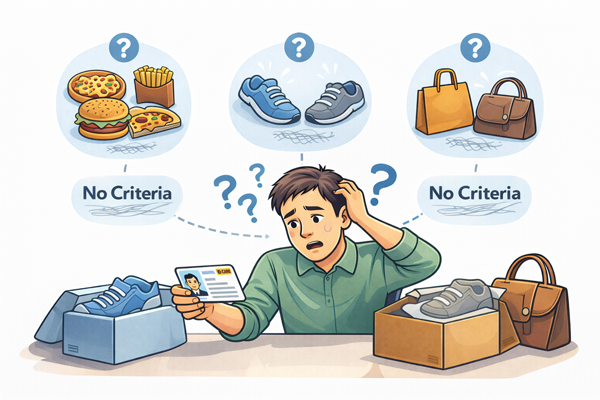 기준 없는 선택이 반복되며 결정이 어려워지는 모습